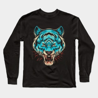 blue tiger head illustration Long Sleeve T-Shirt